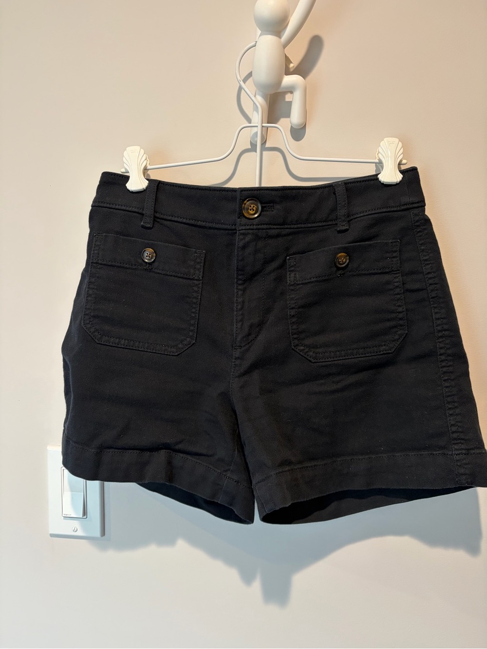LOFT Black Cotton Bermuda Shorts with Front Patch Pockets